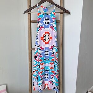 Annie Griffin Blue and Pink Abstract Dress 100%silk lining